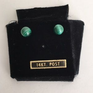 14K Yellow Gold Natural Malachite  5 mm Ball Stud